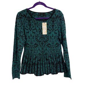 Peruvian Connection Orinda Top‎ Turquoise and Black Size S NWT
